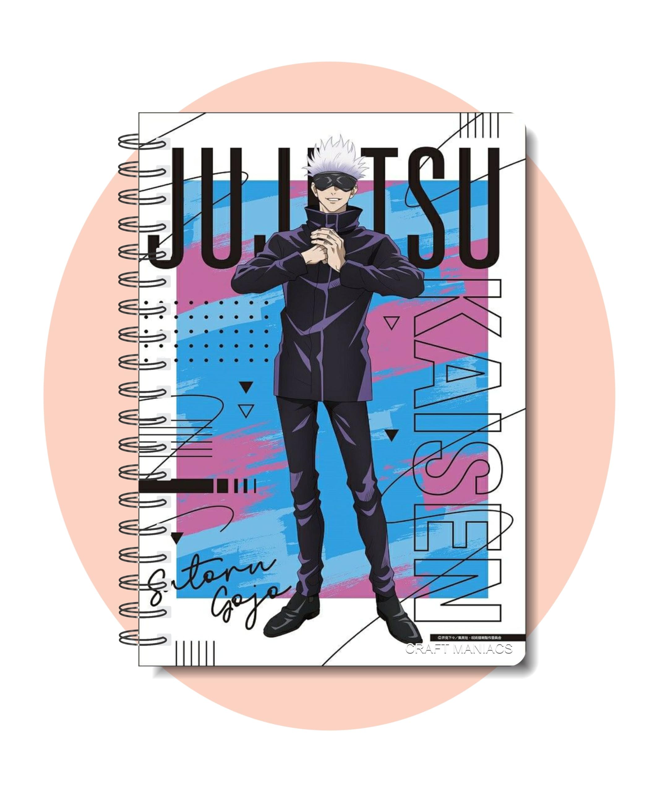 CRAFT MANIACS JUJUTSU KAISEN WHITE BLOCK ART PRINTED A5 160 RULED PAGES NOTEBOOK | BEST GIFT FOR ANIME LOVERS