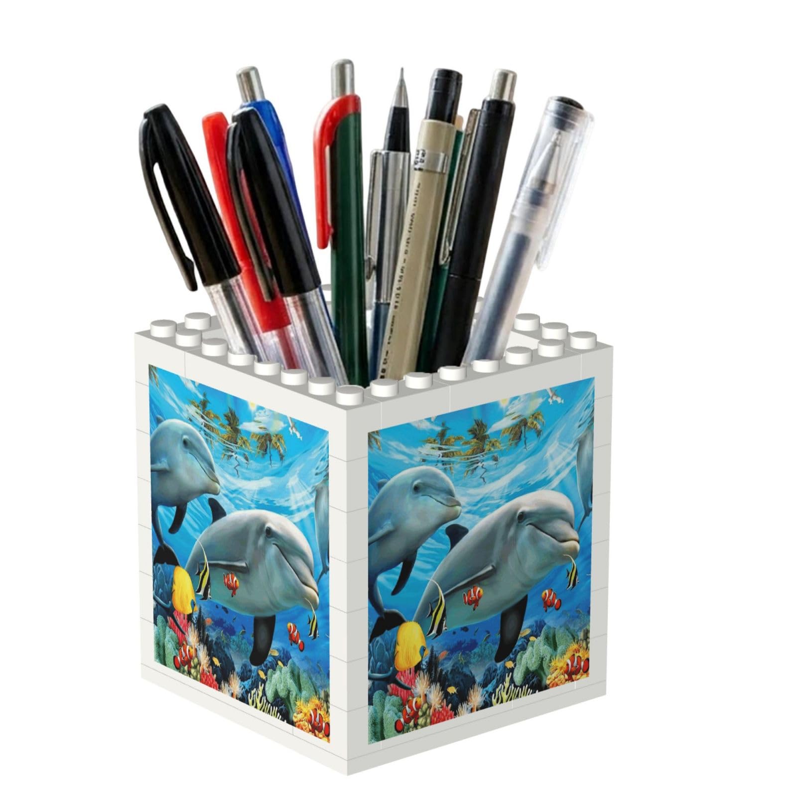 Poadnly Underwater Dolphin, Pen Pot Pencil Holder for Office Home School, Compact Desk Organiser for Office Stationery