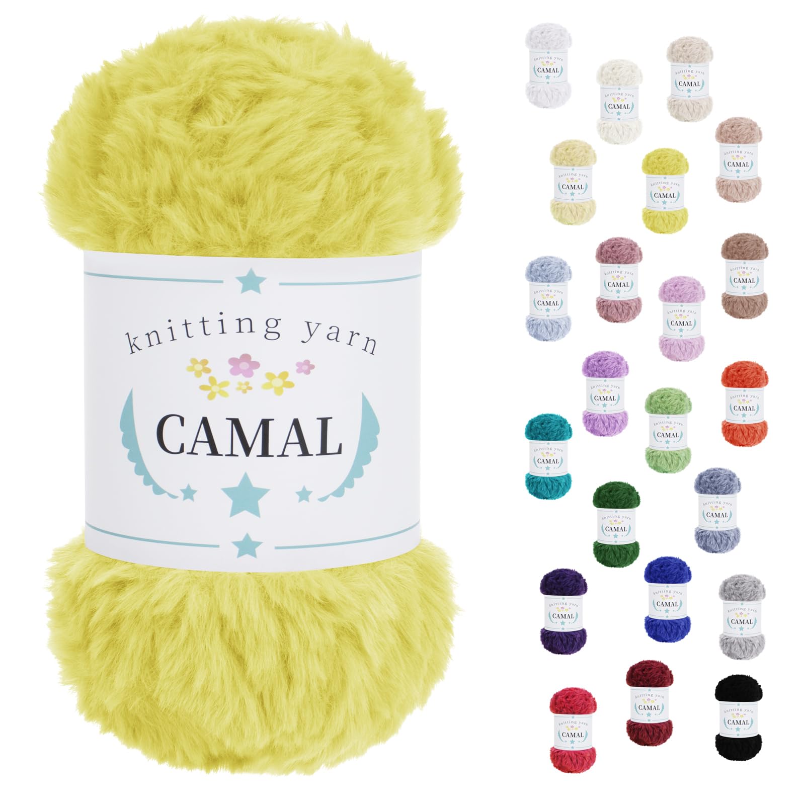 CAMAL Soft Faux Fur Yarn for Crocheting Blanket, 65 Yards Chunky Eyelash Yarn for Knitting Hats, 100 Grams Fuzzy Velvet Crochet Thread for Dolls, Earmuffs, Bags (Yellow)