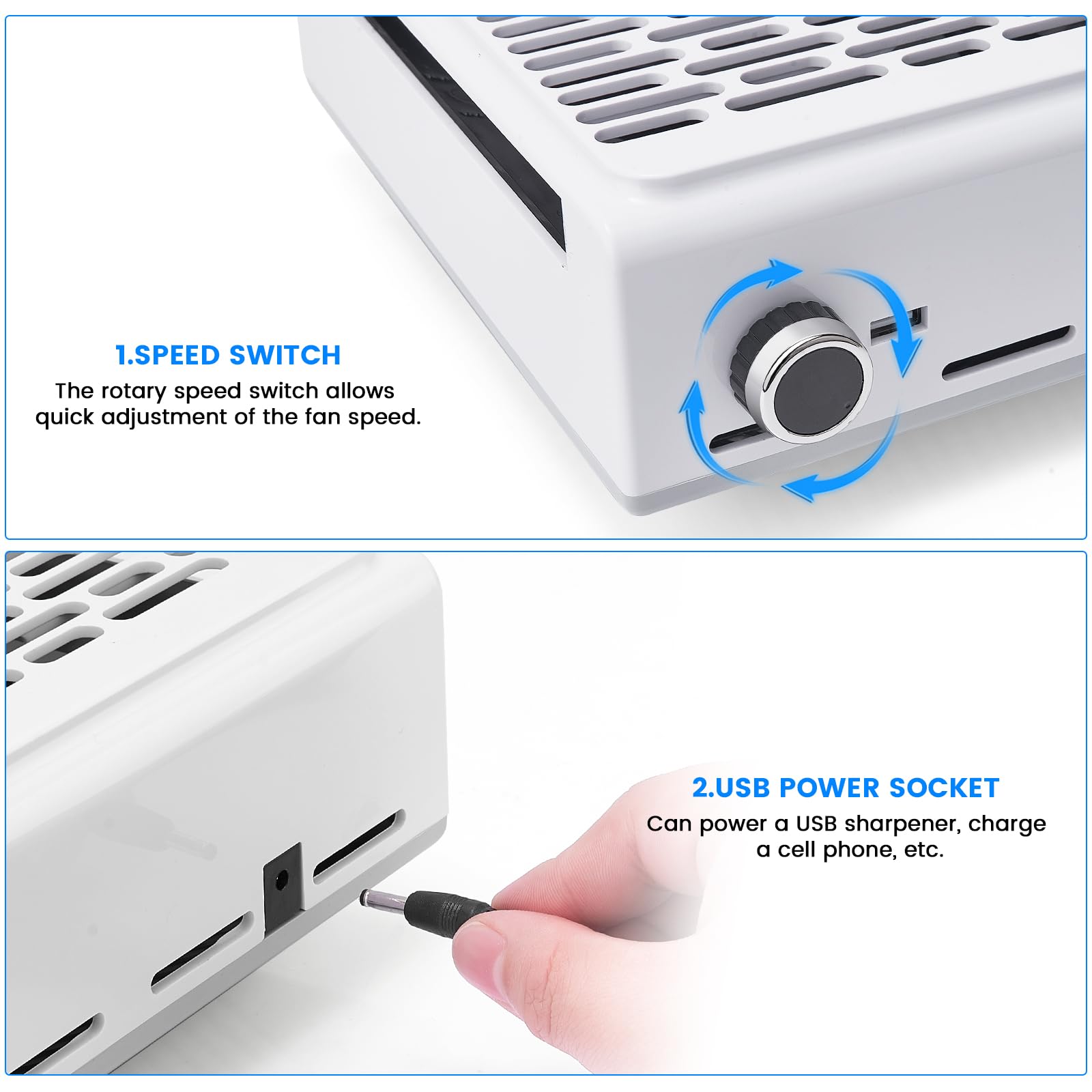 100W Aspirateur Ongles Professionnelle, Avec Filtre Aspirateur Ongle, Vitesse RéGlable Aspirateur Manucure, Pour Onglerie, Manucure, Gravure, Polissage (Blanc)