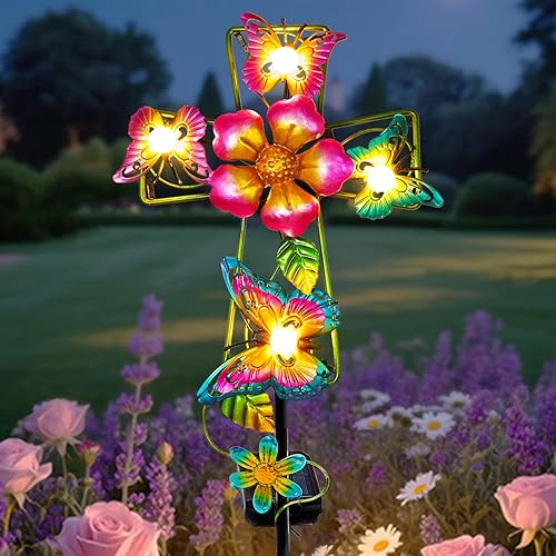 Miniatura 10 de YJFWAL Luz solar de cristal con estaca de jardín, decoraciones de cementerio para tumbas al aire libre, alas de ángel de cruz de Jesús, regalos