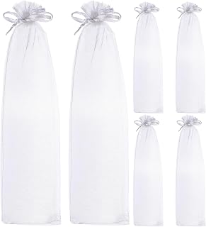 White Organza Drawstring Pouch Storage 50pcs for Folding Hand Fans | Lightweight Sheer Wrap, Easy Open and Close Closure, Suitable for Sachets and Jewellery, Gift Wrapping Use