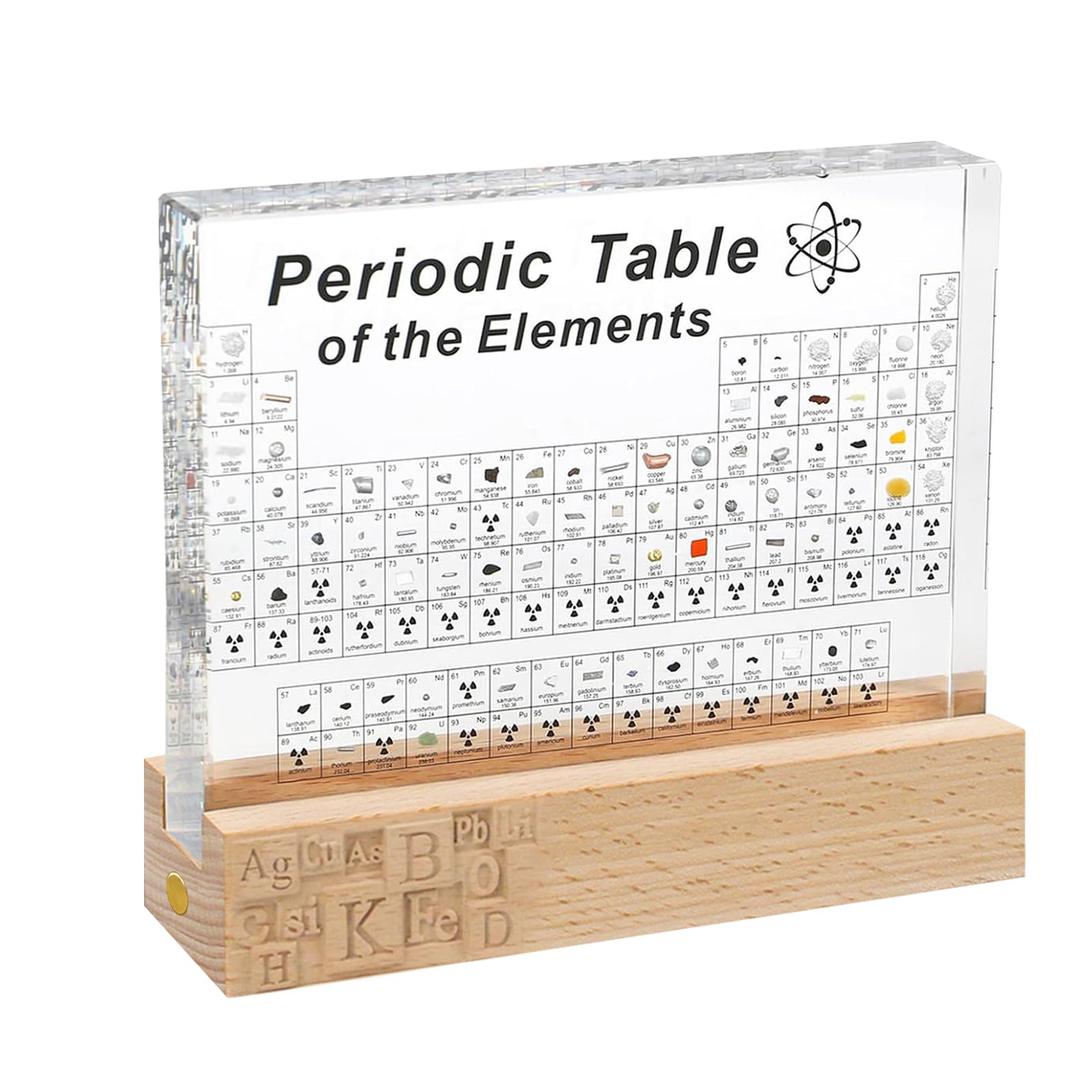 Tavola Periodica, Tavola Periodica Con Elementi Reali All'interno, con 83 Elementi Reali All'Interno, Display Della Tavola Periodica con Base di Luci a 7 Colorate LED,Strumento Didattico Elementi