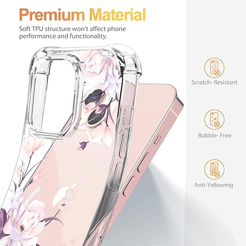 Miniatura 5 de YOYORI Funda compatible con iPhone 15 con protector de pantalla, diseño de patrón de flores, funda transparente floral para mujer, a prueba de