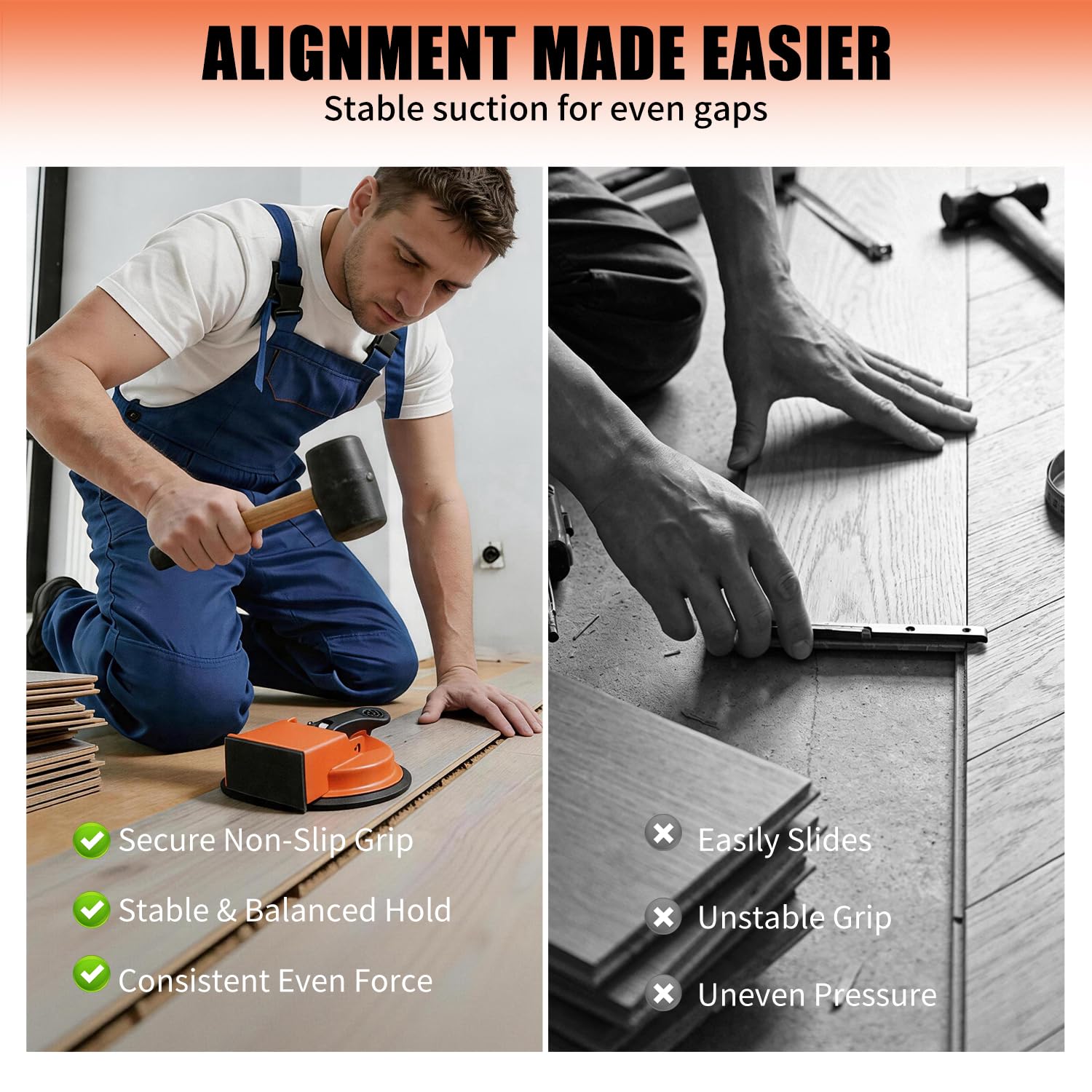 Floor Gap Fixer Tool, Heavy Duty Floor Gap Fixer Tool, Ventouse Pour Plancher Flottant, Spacing Remover for Laminate, Vinyl, Hardwood, Tiles, Composite Flooring(Orange) — view 4