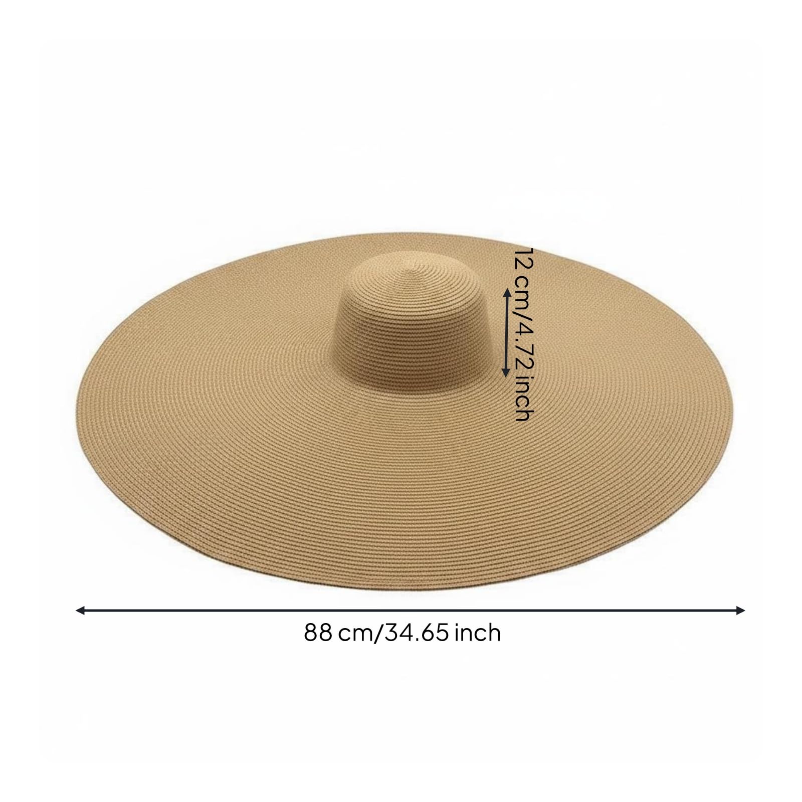 Cappello di Paglia con Ampia Visiera Larga Portatile Cappello da Spiaggia con Ampia Visiera Larga Traspirante Accessorio Moda Estivo per Viaggio, Khaki, 35CM