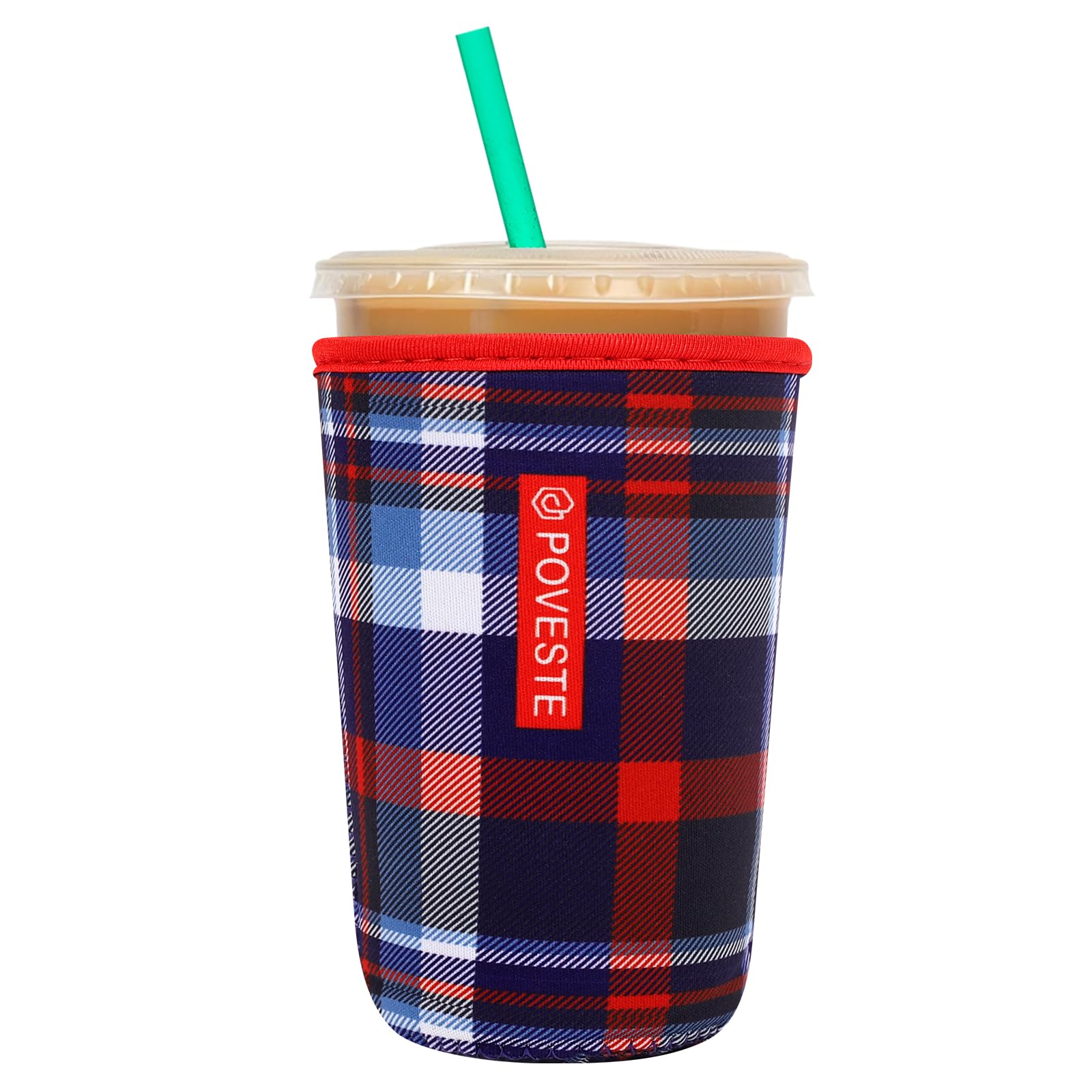 Reusable Neoprene Insulator Sleeve for Iced Coffee &amp; Cold Soda, Coffee Sleeves for Iced &amp; Hot Drinks, Cold Beverage Cooler Compatible with Starbucks, Dunkin (Scottish Plaid, Medium: 22-24oz)