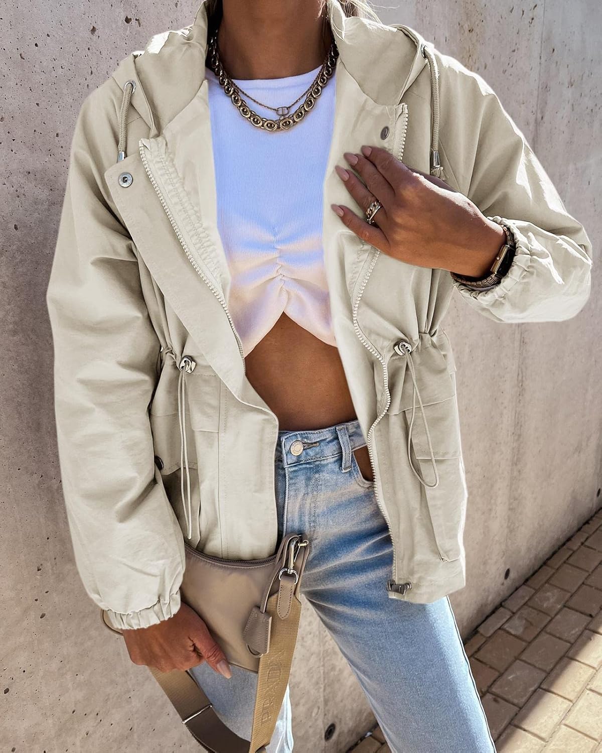 Saodimallsu Womens Military Anorak Jacket Zip Up Safari Utility Lightweight Hoodies Parka Coat with Pockets : Clothing, Shoes & Jewelry