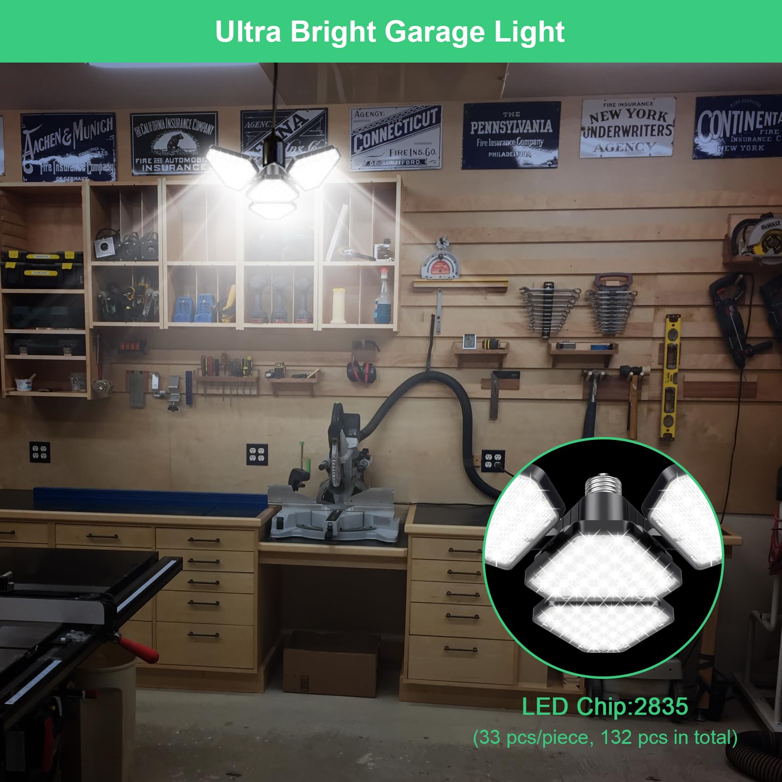 2 Pack Garage Led Light Bulb Triangular Fixture 120w 15000LM 6500K 3 Plus 1 Adjustable Super Bright Led — view 3