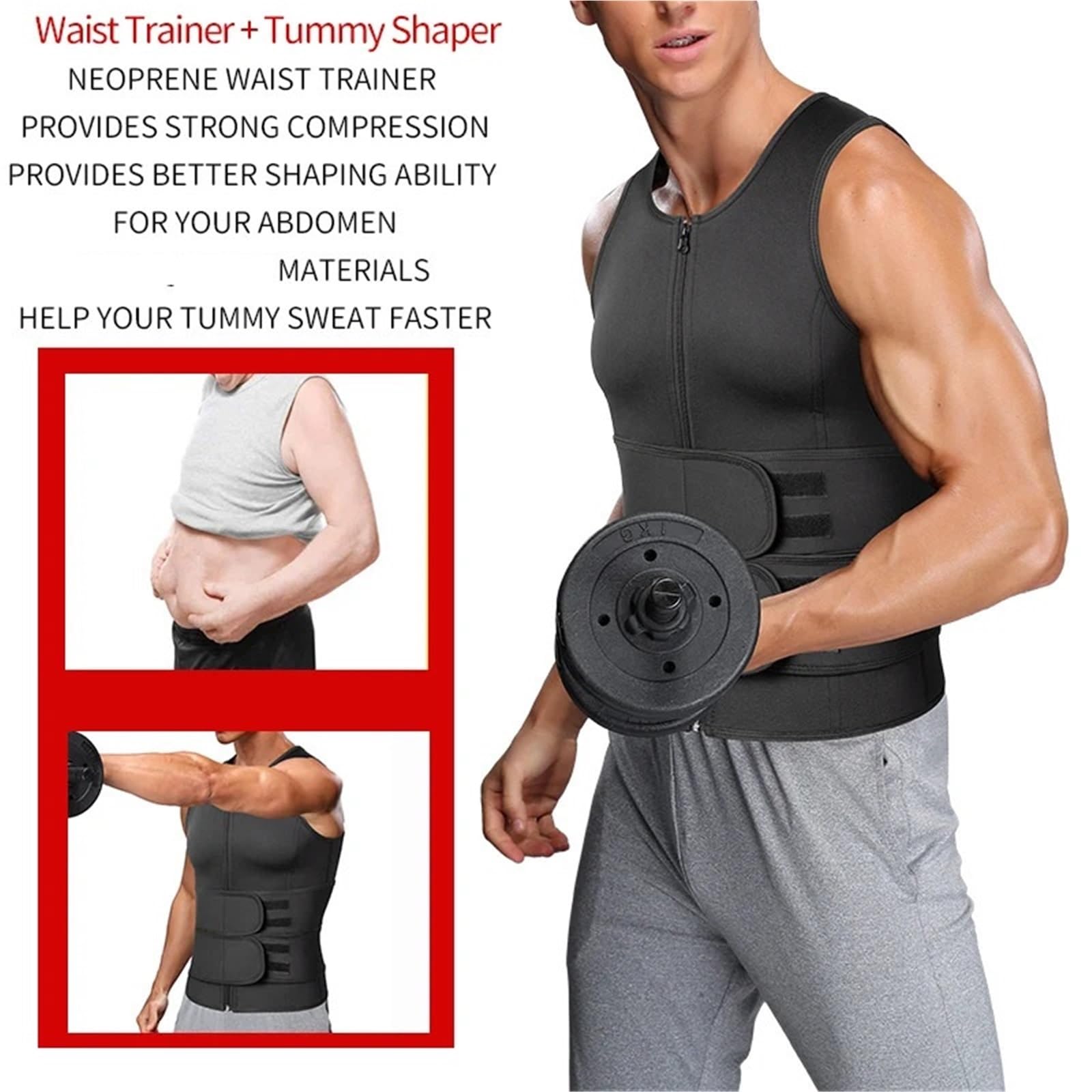 Prendas Moldeadoras Hombre Faja reductora for hombre, chaleco sauna, corsé fitness, moldeador de abdomen, faja, camiseta quema grasa, cinturón reductor(2 PCS Grey 3,M)