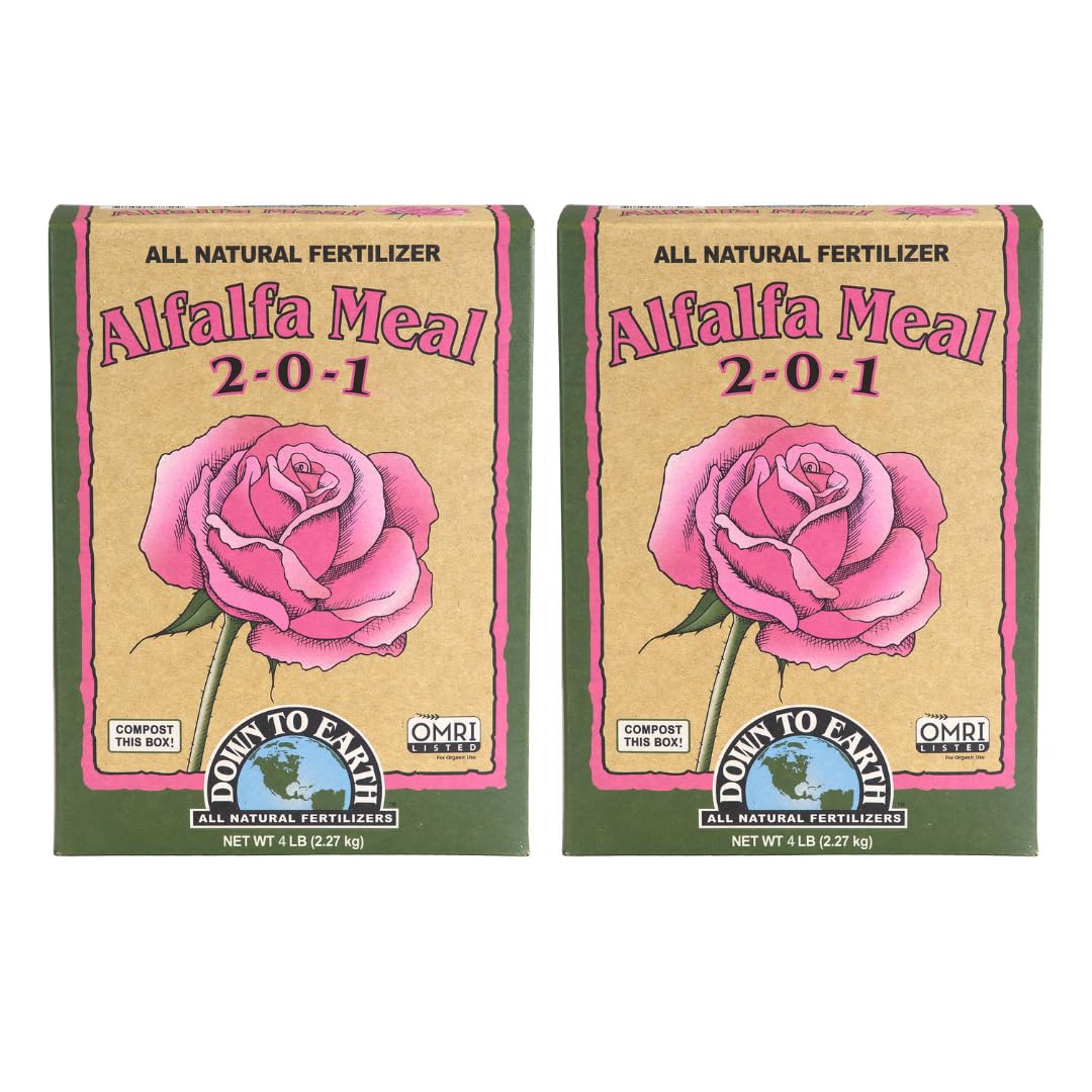 Down To Earth All Natural Fertilizers Organic Alfalfa Meal - Plant Food for Roses, Bulbs, Flowers and Ornamentals 2-0-1, 4 lb (2 Pack)