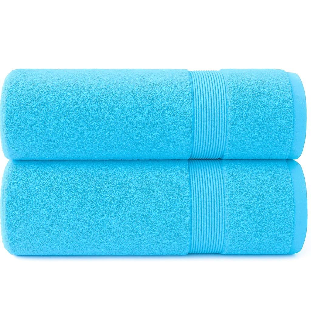 Diamond Tex Large Bath Towel Set of 2 Hanging Loop - Premium Egyptian Cotton Ring Spun 600 GSM Quick Dry Towel - Super absorbent Large Bath Sheets Bathroom Towels (80 x 140 cm)