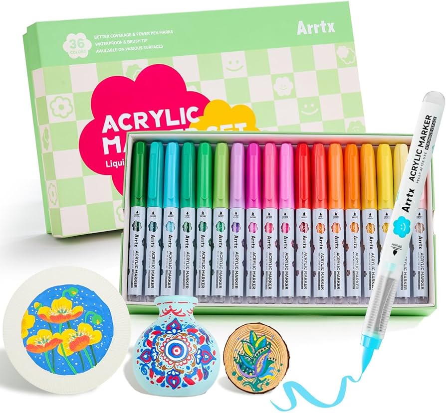 Amazon.com: Arrtx 36 Colors Acrylic Paint Pens for Rock Painting