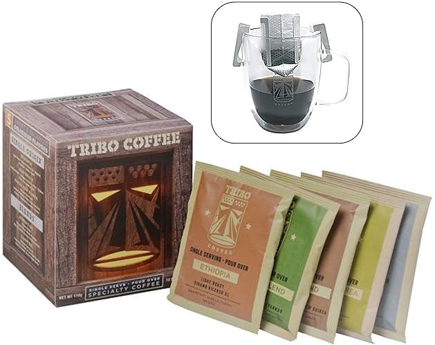 Tribo Coffee Single-Serve Portable Pour Over Drip Coffee - Variety - 10 Servings (Light, Medium & Med-Dark Roasts) - Variety (10p)