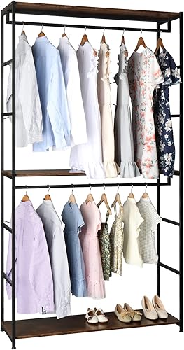Miniatura 4 de KRAFO - Organizador de armario de doble barra de 87.4 pulgadas, estantes altos independientes de 3 niveles, estantes de ropa, estantería de