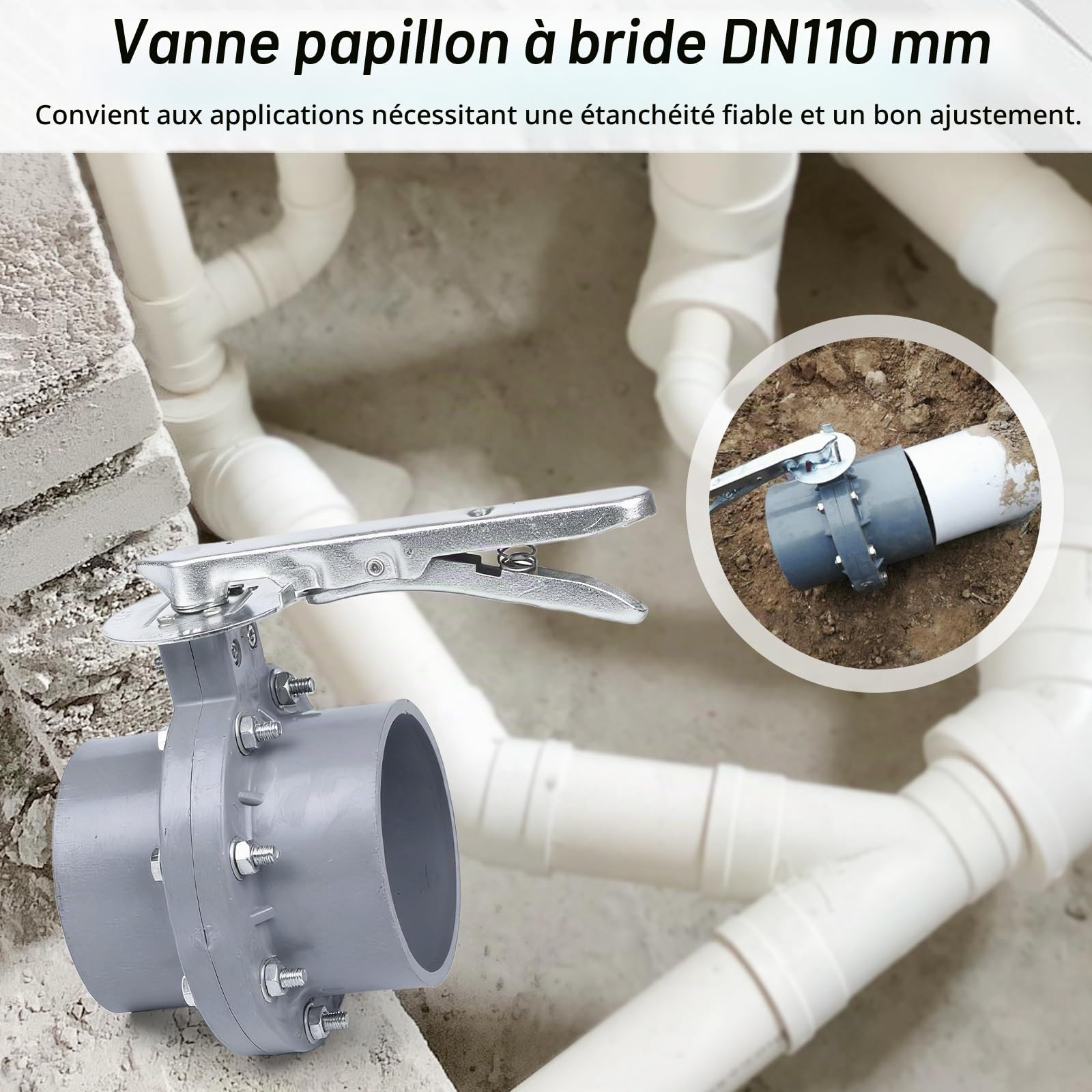 Robinets à papillon, Vanne Papillon Dn 110 mm En Pvc à Bride Avec Poignée En Métal Galvanisé Idéale Pour Systèmes D’Irrigation Horticulture Serres Piscines Et Installations Industrielles