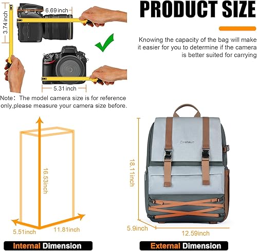 Miniatura 8 de Cwatcun Mochila impermeable para cámara, bolsa antirrobo, funda para cámara de viaje de fotografía con soporte para trípode, compartimento para