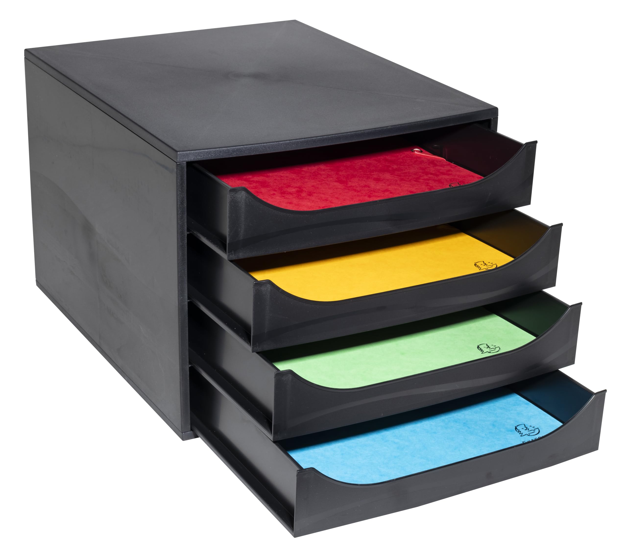 Exacompta - Ref 228014D - Juego de cajones EcoBox - 248 x 284 x 234 mm, 4 cajones, apto para documentos A4+, apilable, función de parada de seguridad - EcoBlack
