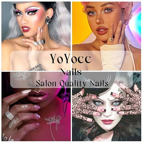 Miniatura 5 de YoYoee Uñas postizas cortas a presión, cuadradas, lindas uñas postizas de color rosa gradiet, acrílicas, cobertura completa, puntas de uñas para