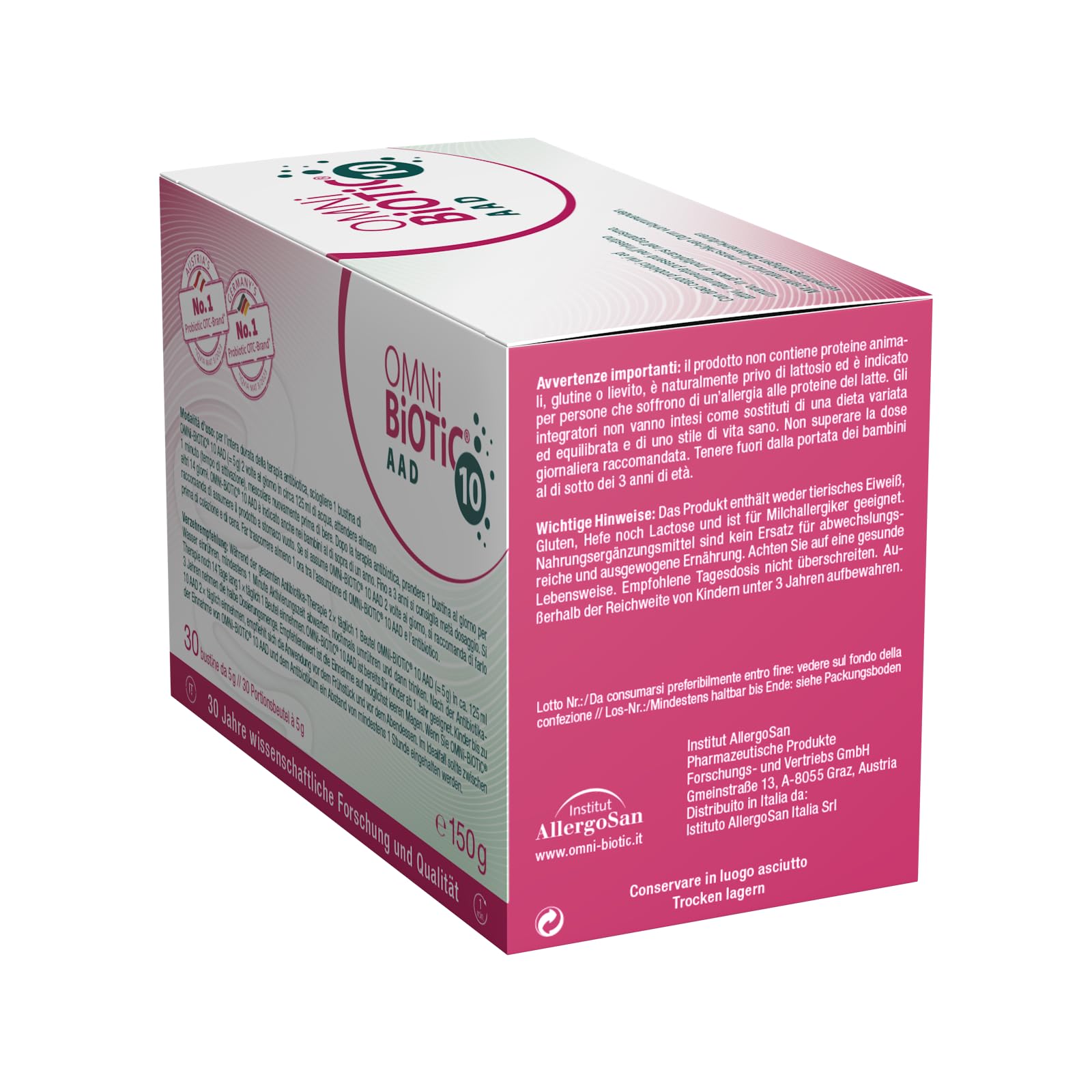 OMNi BiOTiC 10 AAD | 30 Beutel á 5g | empfohlen während und nach der Antibiotikatherapie | Für das Gleichgewicht der Darmflora | Pulver | Mit 10 Probiotischen Stämmen | VEGAN | GVO-frei |