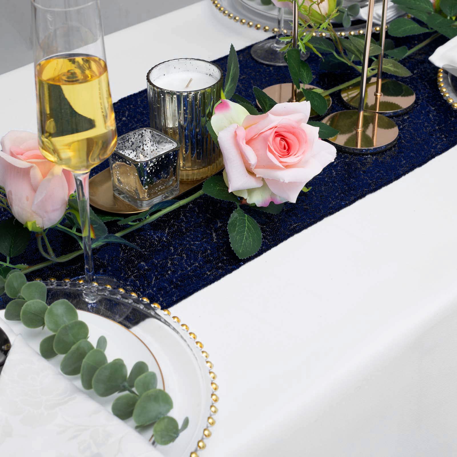 Runner da tavola con paillettes, blu navy, 30,5 x 183,5 cm, confezione da 6 | Glitter scintillanti ad alta densità, per matrimoni, feste di laurea, baby shower, decorazioni scintillanti blu navy