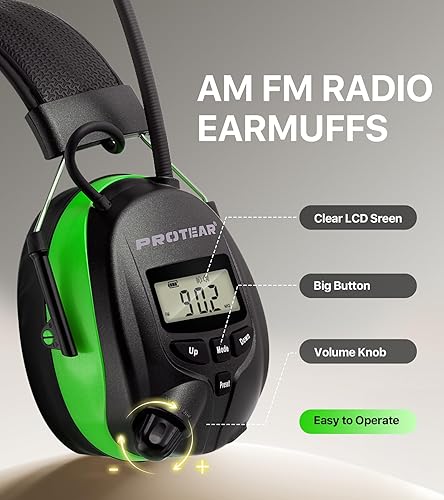 Miniatura 4 de Auriculares de protección auditiva Bluetooth con radio FM AM, protectores auditivos recargables NRR de 25 dB, ideales para cortar el césped,