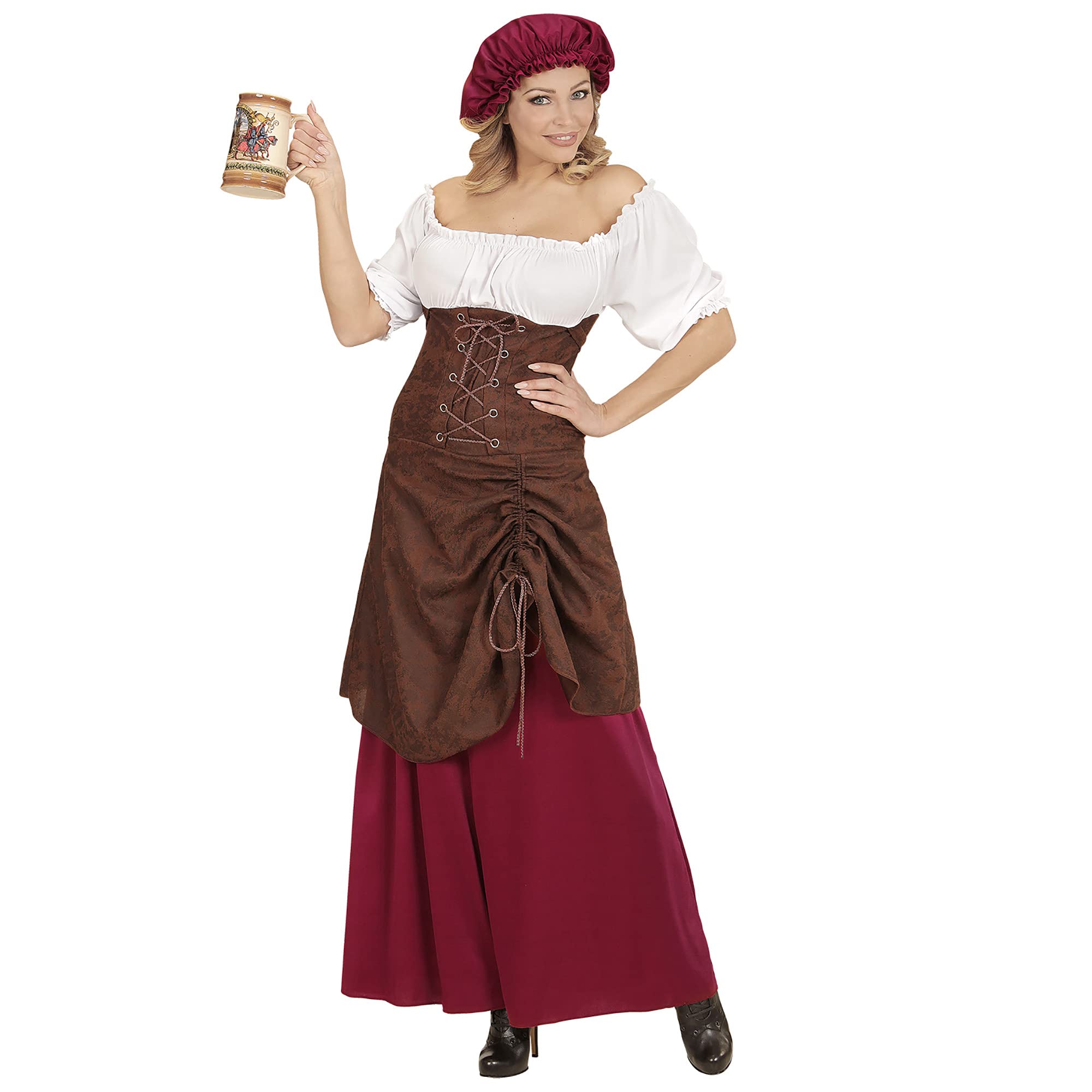 Widmann - Medieval hostess costume, dress and hat, hostess, waitress, maid, fancy dress, carnival, theme party