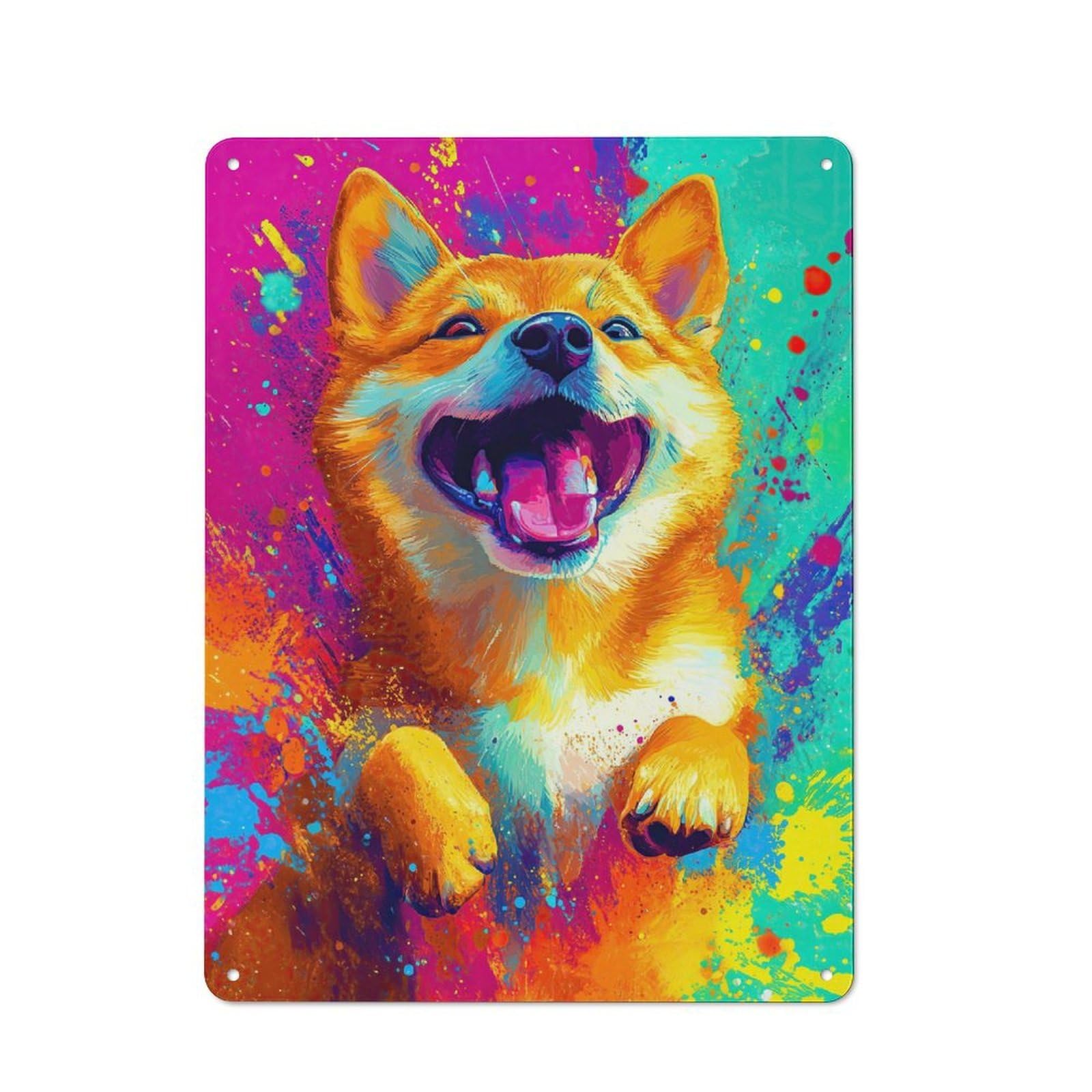 Vintage Happy Shiba Inu Painting Garden Room Metal Sign 40x30cm, Porch Wall Decor for Conservatory, Home Bar Or Utility Room