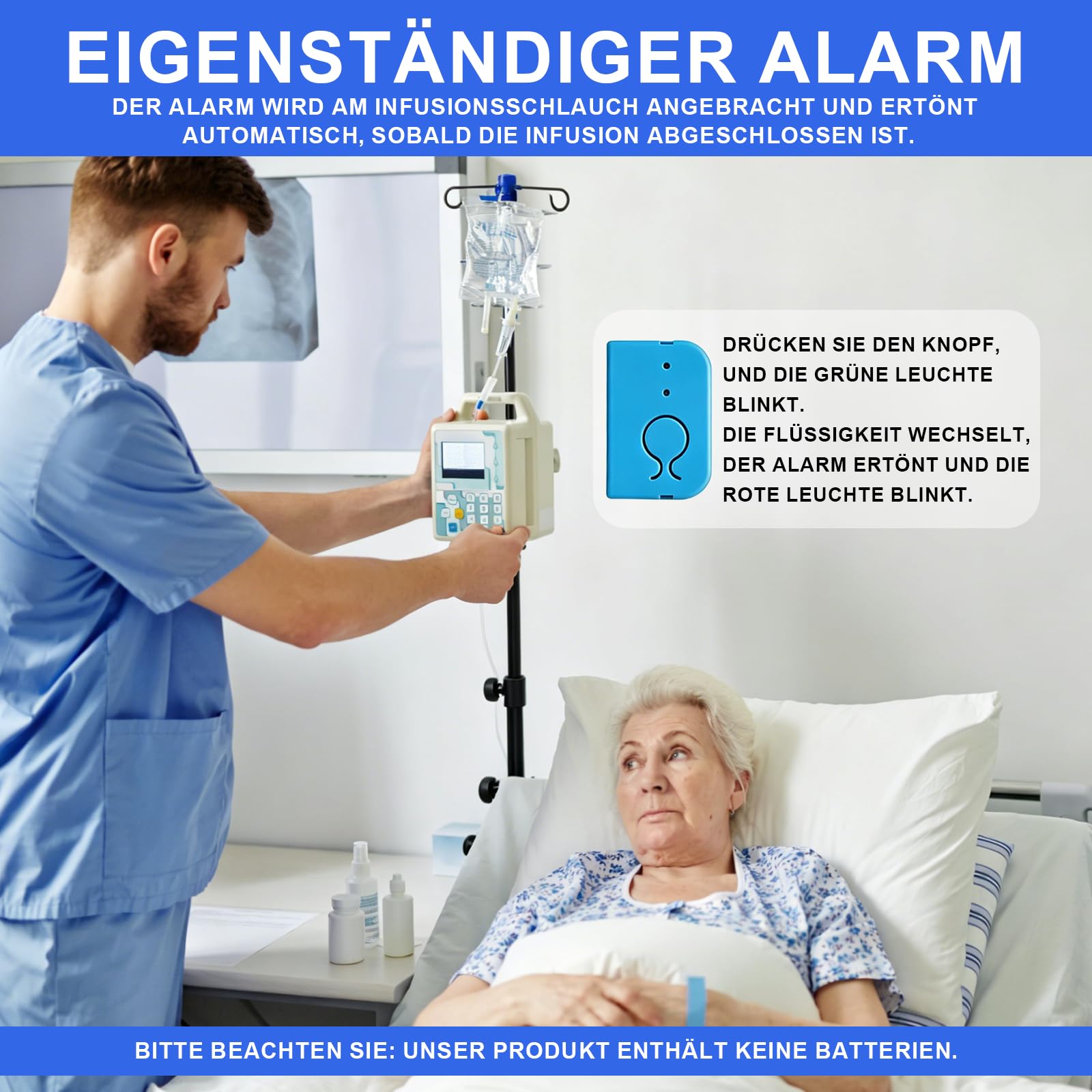 Verstellbarer Infusionsständer mit Rollen, Tragbarer Mobiler IV-Ständer, Höhenverstellbar 90-190cm, mit 4 Haken und 3 Netzbeuteln, Infusions-Dreibeinstativ für Krankenhau Häusliche Pflege und Klinik