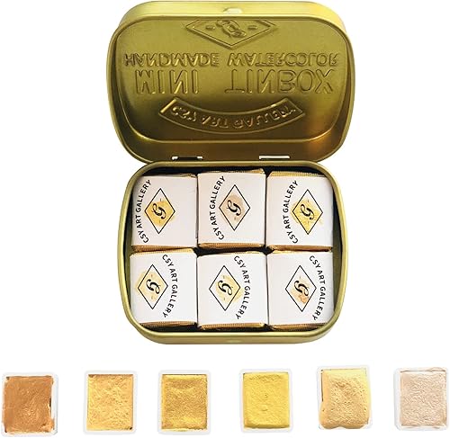 CSY art gallery Juego de 6 pinturas de acuarela metálicas, color dorado brillante, calidad de artista, perfecto para adultos, estudiantes,