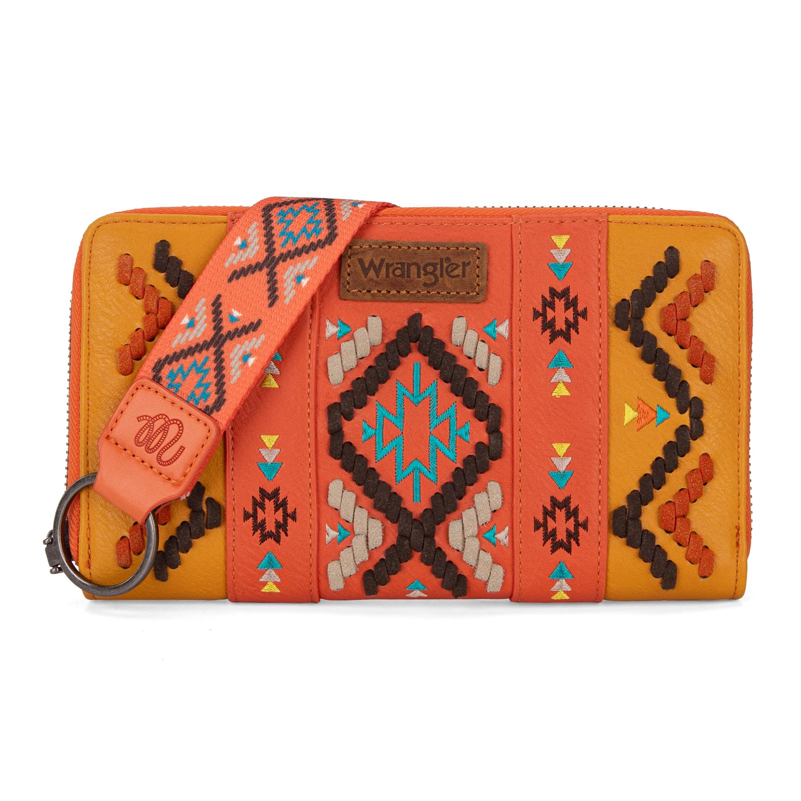Wrangler Women's RFID Blocking Wristlet Wallet, Western Style Wrist Strap, Zipper Pocket, Card Holder, Coin Purse. WG2214-W006OR
