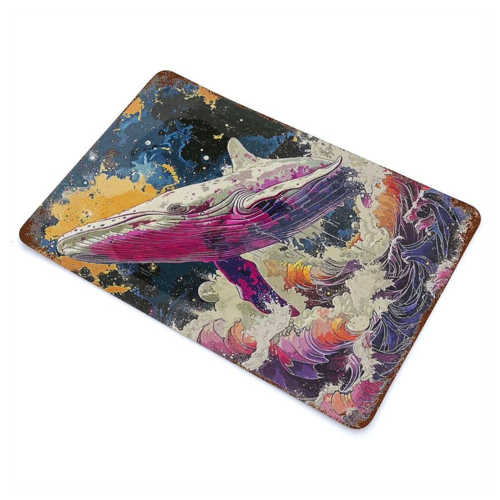 Whale Ocean Paint Decorative Tin Sign 11.8"x7.9", Retro Wall Decor for Basement, Hobby Room And Garage Decor