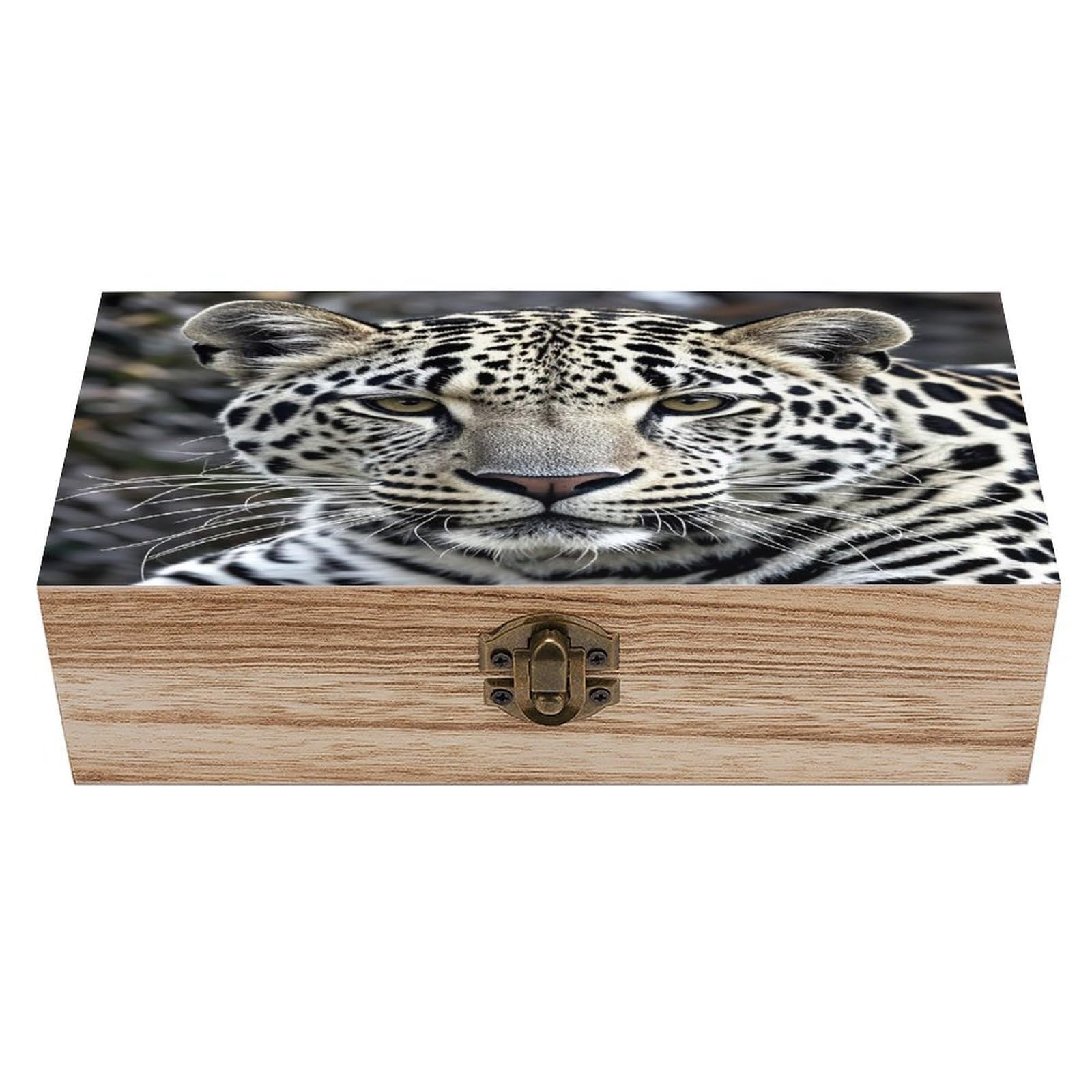 FekiLoot Black And White Leopard Face Wooden Storage Box Exquisite Wood Keepsake Box Vintage Wooden Gift Jewelry Case for Crafts And Photo Storage Boxes
