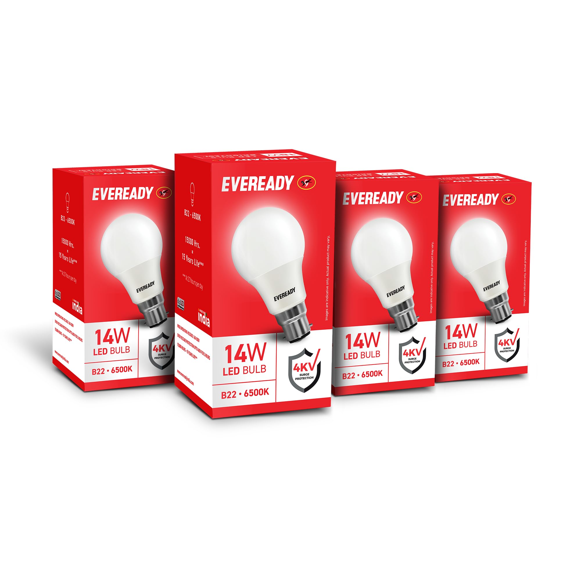 Eveready 14W Led Light Bulb | High Efficiency & Glare-Free Light | 4Kv Surge Protection | Long Life & Low Maintenance | Uniform Light Distribution| Cool Day Light (6500K) | Pack Of 4, B22D-picture-10