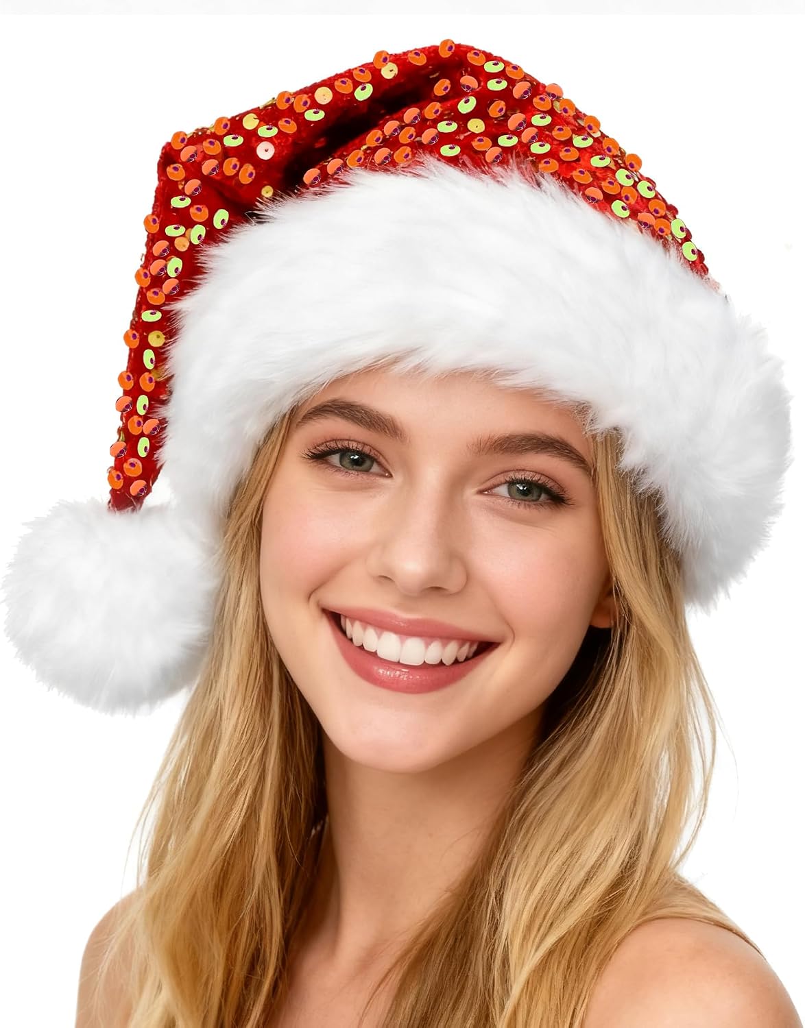 Red Sequin Santa Hat Sparkly Glitter Christmas Santa Hat Bling Glittery Cap for Adults New Year Xmas Festival Party