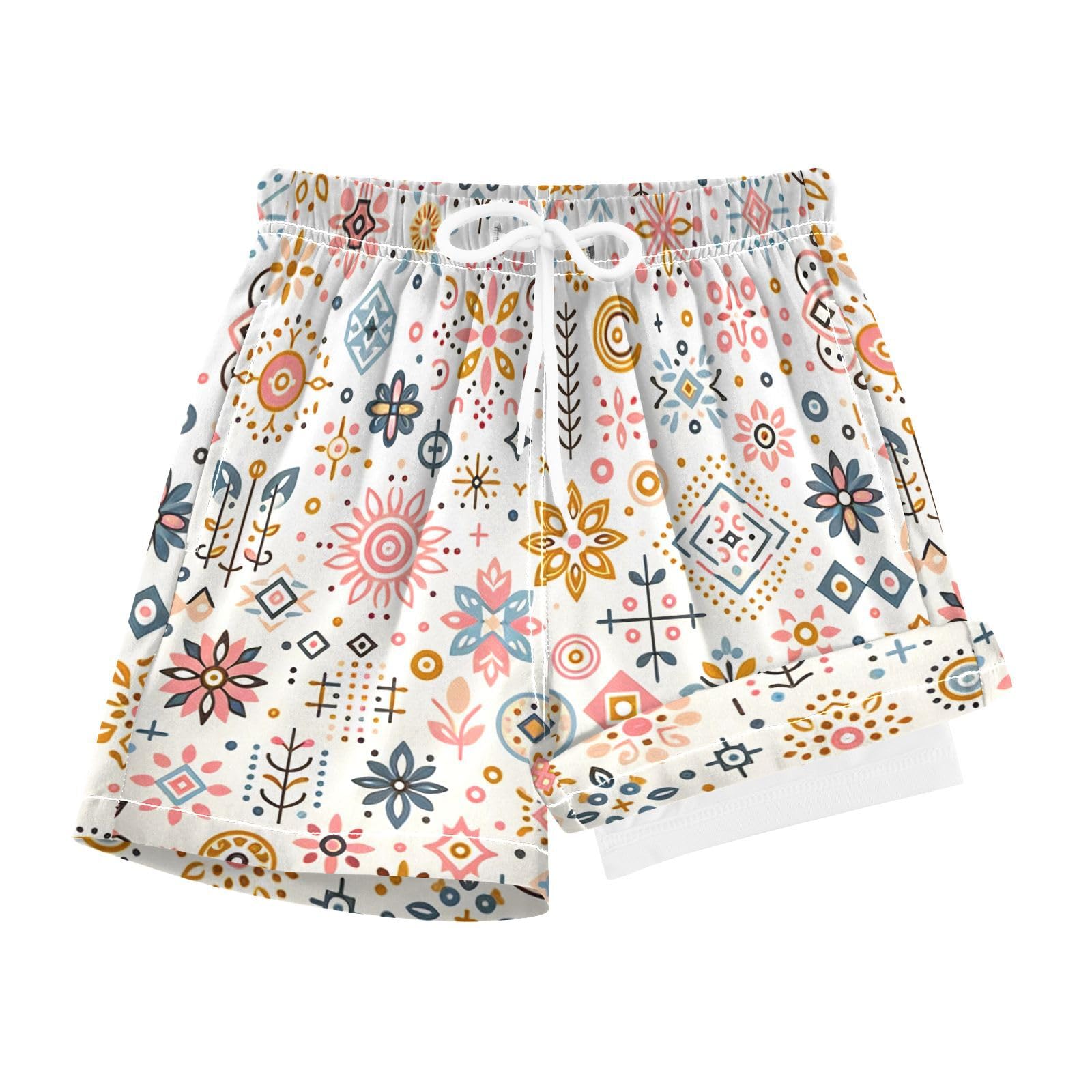 YANENDIE Boy Swim Trunks with Compression Liner Light Color Pattern Design Boys Swim Shorts Quick Dry Beach Shorts