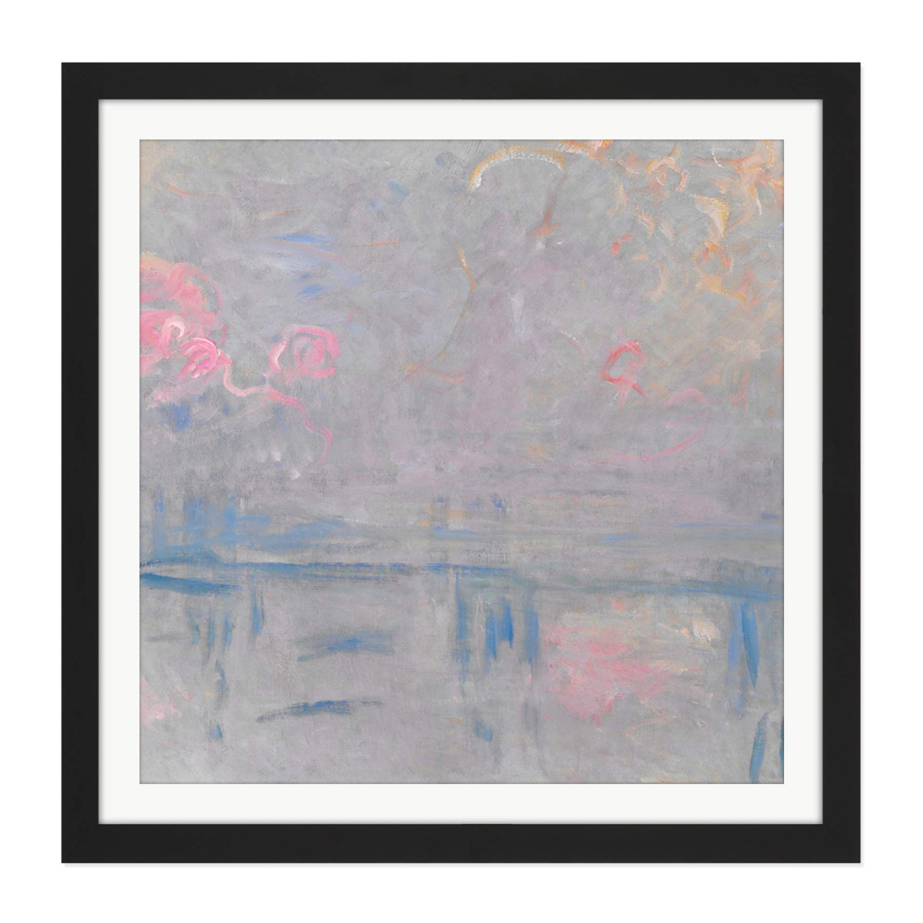Monet Claude Charing Cross Bridge Crossed Square Wooden Framed Wall Art Print Picture 16X16 Inch