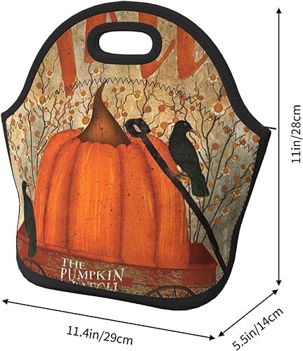 Miniatura 5 de Bolsa de almuerzo de neopreno para mujer, estilo vintage, con estampado de calabaza de otoño, con aislamiento térmico, reutilizable, hielera, caja