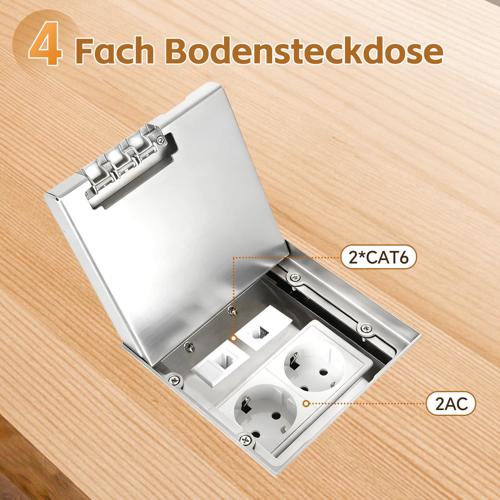 Presa da pavimento per serbatoio da pavimento, in acciaio inox, impermeabile, con 2 AC + 1 USB + 1RJ45, presa a incasso per pavimento (acciaio inox (2AC+2RJ45))