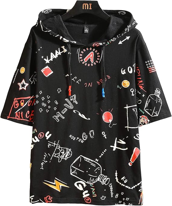 Amazon 半袖パーカー メンズ 夏服 メンズ Tシャツ フード付き 半袖 なつふく ゆったり ロングtシャツ 大きいサイズ トップス かっこいい カジュアル ファッション 春 夏 Black L トレーナー パーカー 通販