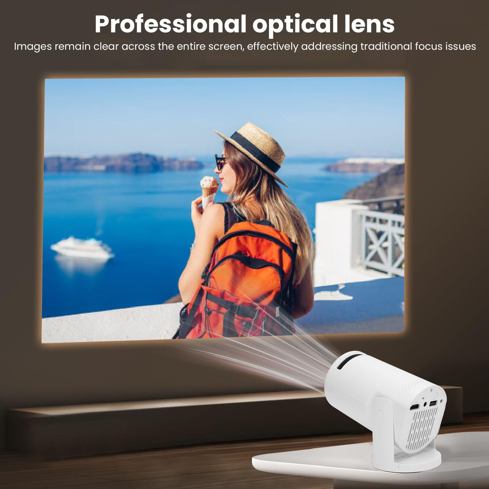 Full HD 1080P-Tragbarer Projektor - Outdoor-Heimkino für Handys und Tablets mit Smart-Funktionen (EU-Stecker)