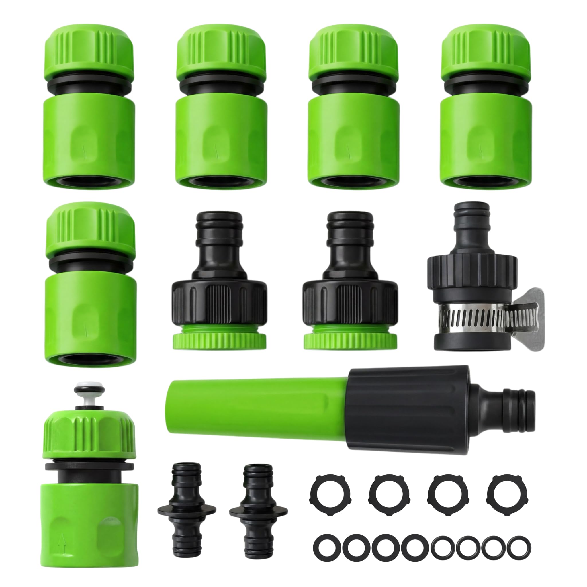 Garden Hose Connector Set 24 Pack | 1 Nozzle | 5 Hose End Connectors | 1 Hose Waterstop | 2 Double Male Snap | 2 Hosepipe Tap Fitting 1/2 & 3/4 Inch for Joining Hose Pipe