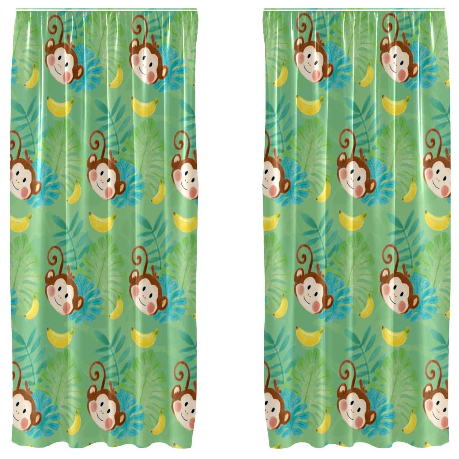 Cortinas decorativas de bananas y hojas tropicales en juego de 2 paneles ligeros