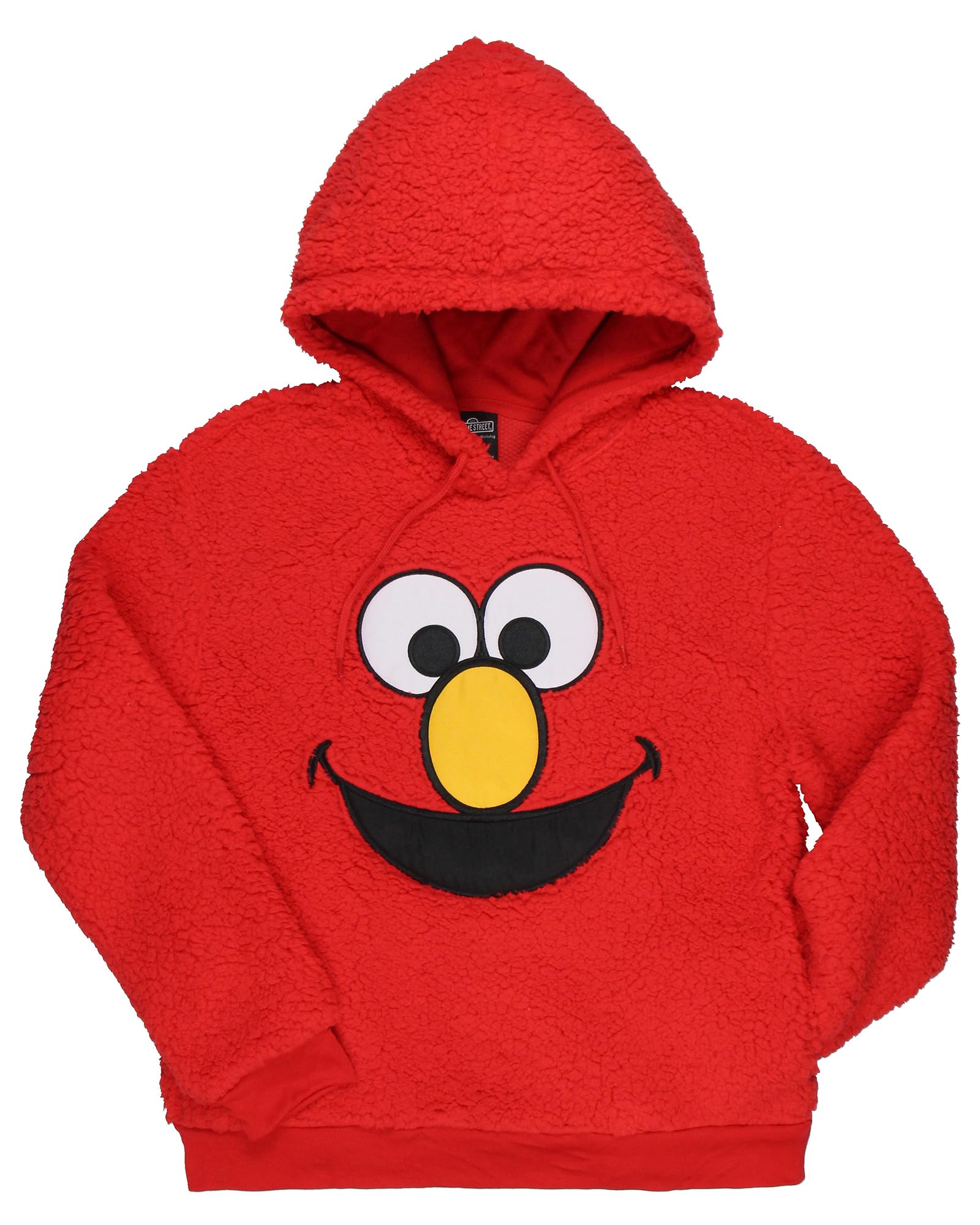 Sesame Street Elmo - Sudadera con capucha para mujer, parche bordado de cara grande, forro polar de felpa, manga larga, disfraz de adulto