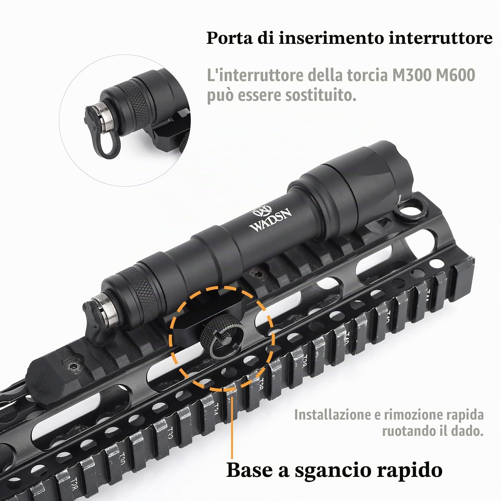 M600C Torcia tattica Torcia LED 600 Lumen,Luce scout leggera per sistema di binari Picatinny Mlok Keymod da 20 mm (Nero)