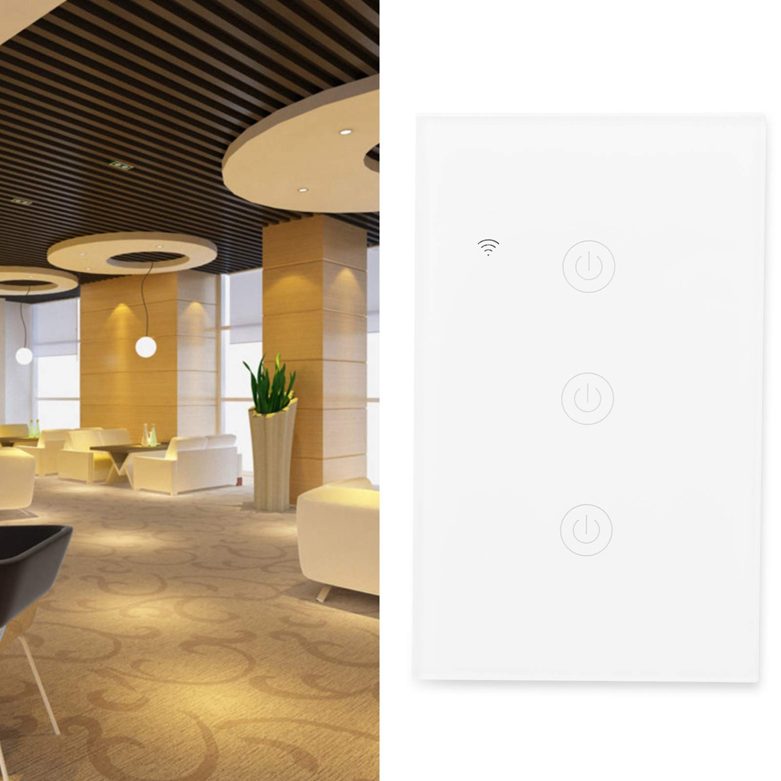 Interrupteur intelligent WiFi 3 canaux avec télécommande ON OFF 100 240 VAC Commande vocale Fonctionne avec la maison pour les appareils d'éclairage domestique 94 V0 Blanc ignifuge