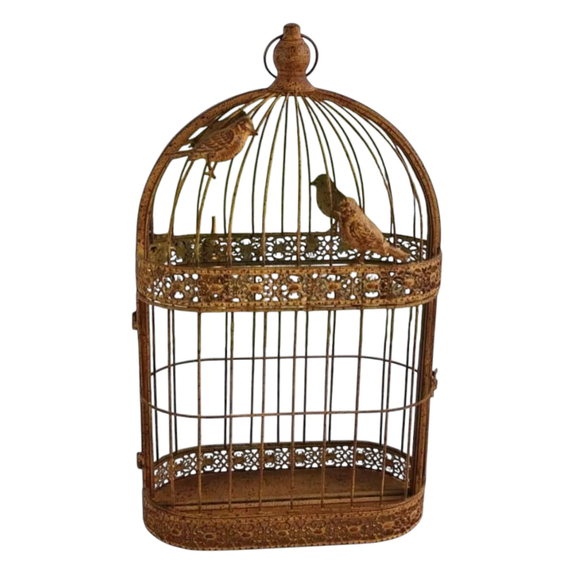 Stylish Rustic Bird Cage Wall Mirror 60cm – Vintage Patina Metal Frame with Bird Design Ideal for Indoor & Outdoor Décor, Perfect as a Window Box or Decorative Flower Display. (Brown)
