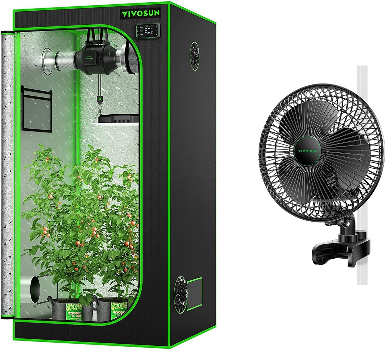 VIVOSUN S336 3x3 Grow Tent and AeroWave A6 Grow Tent Clip