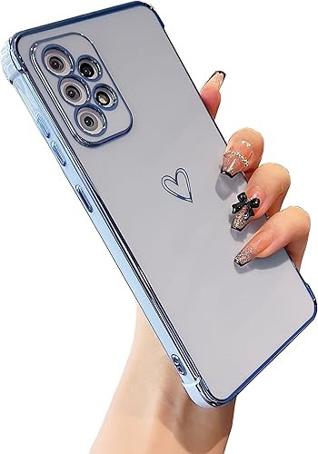 DEFBSC Funda compatible con Samsung Galaxy A52A52S con corazón dorado, borde chapado de lujo, bonita funda con protección completa de la cámara para