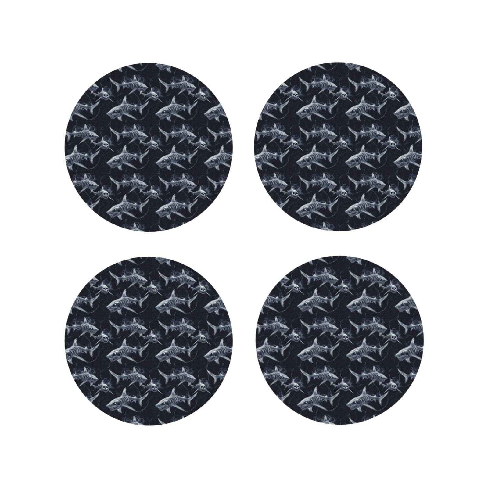 Smazdfxx Women's As Pic Leather Coasters Set Of 4 - Dark Shark Skull Print Lightweight Drink Coasters For Desk